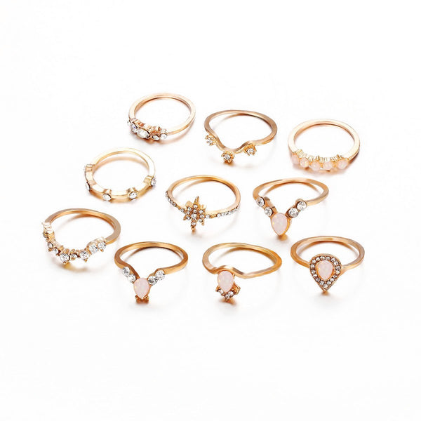 10 Piece 18K Gold Plated Ring Set With Austrian Crystals